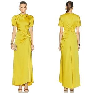 ALC Nadia Ruched Maxi Dress in Green Cactus Bloom Sz 12